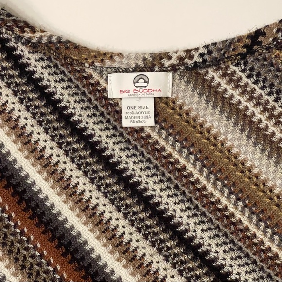 Big Buddha Women's 100% Acrylic Brown Gray Black White Stripe Shawl Poncho OS - Picture 13 of 15